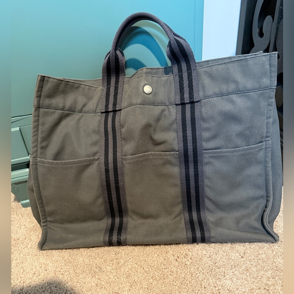 Hermès Grey Canvas Tote Bag